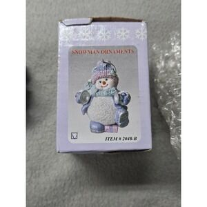 vintage Encore Snow Buddies resin snowman ornament in box  Snowbright 3 inch